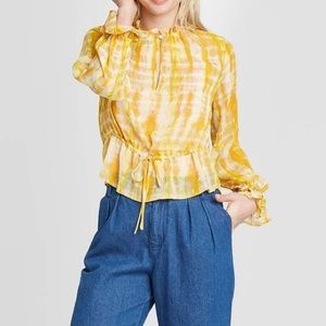 Who What Wear Keyhole Neck Ruffle Detail Drawstring Blouse